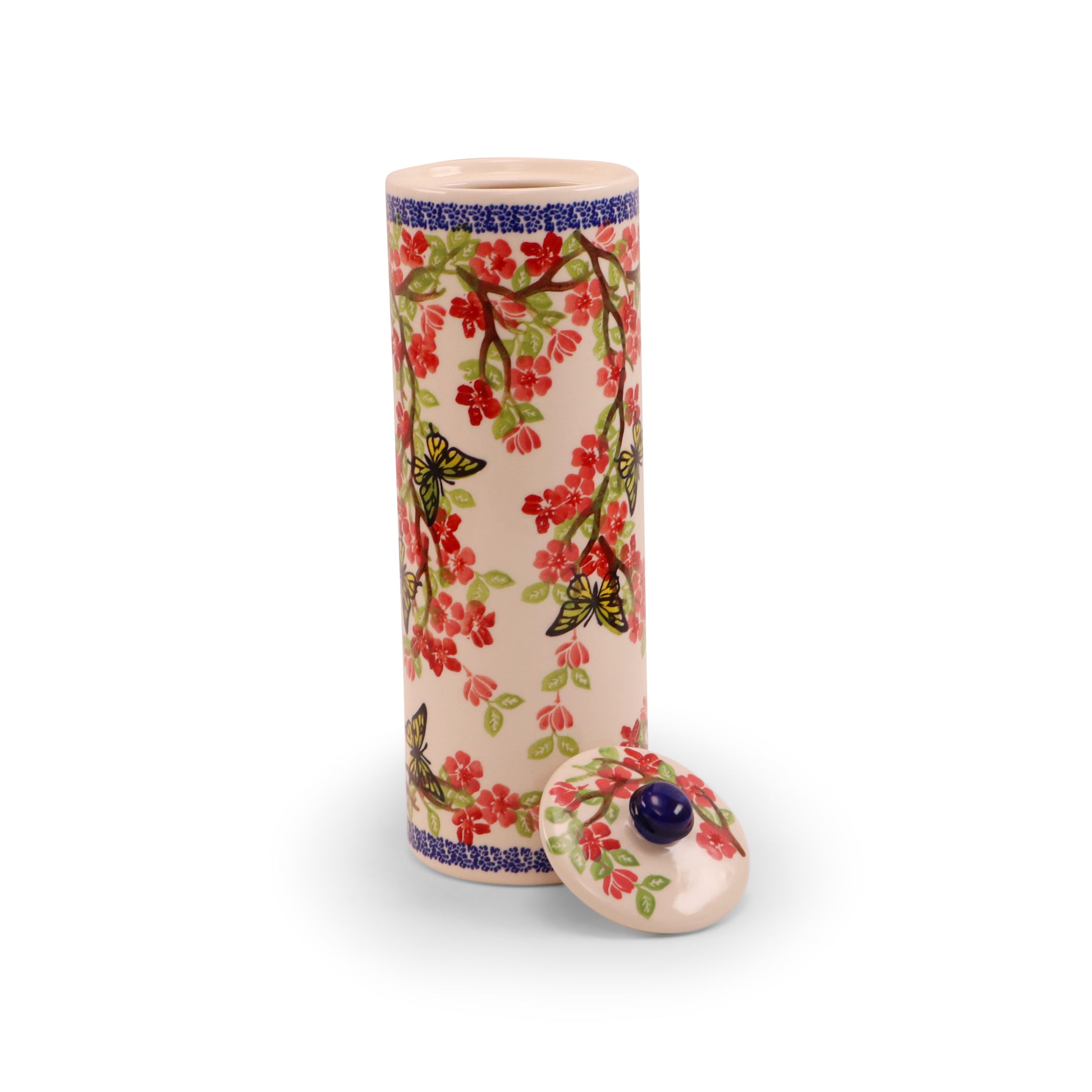10.5" Spaghetti Container with Lid. Pattern: Winged Spring
