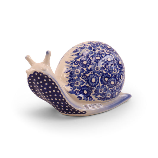 8"x6" Snail Figurine. Pattern: Cobalt Meadow