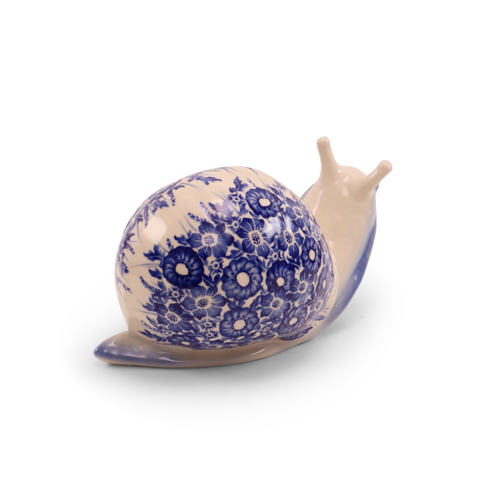 8"x6" Snail Figurine. Pattern: Cobalt Meadow