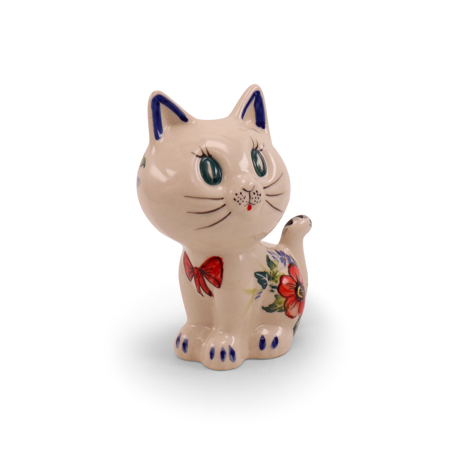 6"x3" Cat Figurine. Pattern: Red Flower