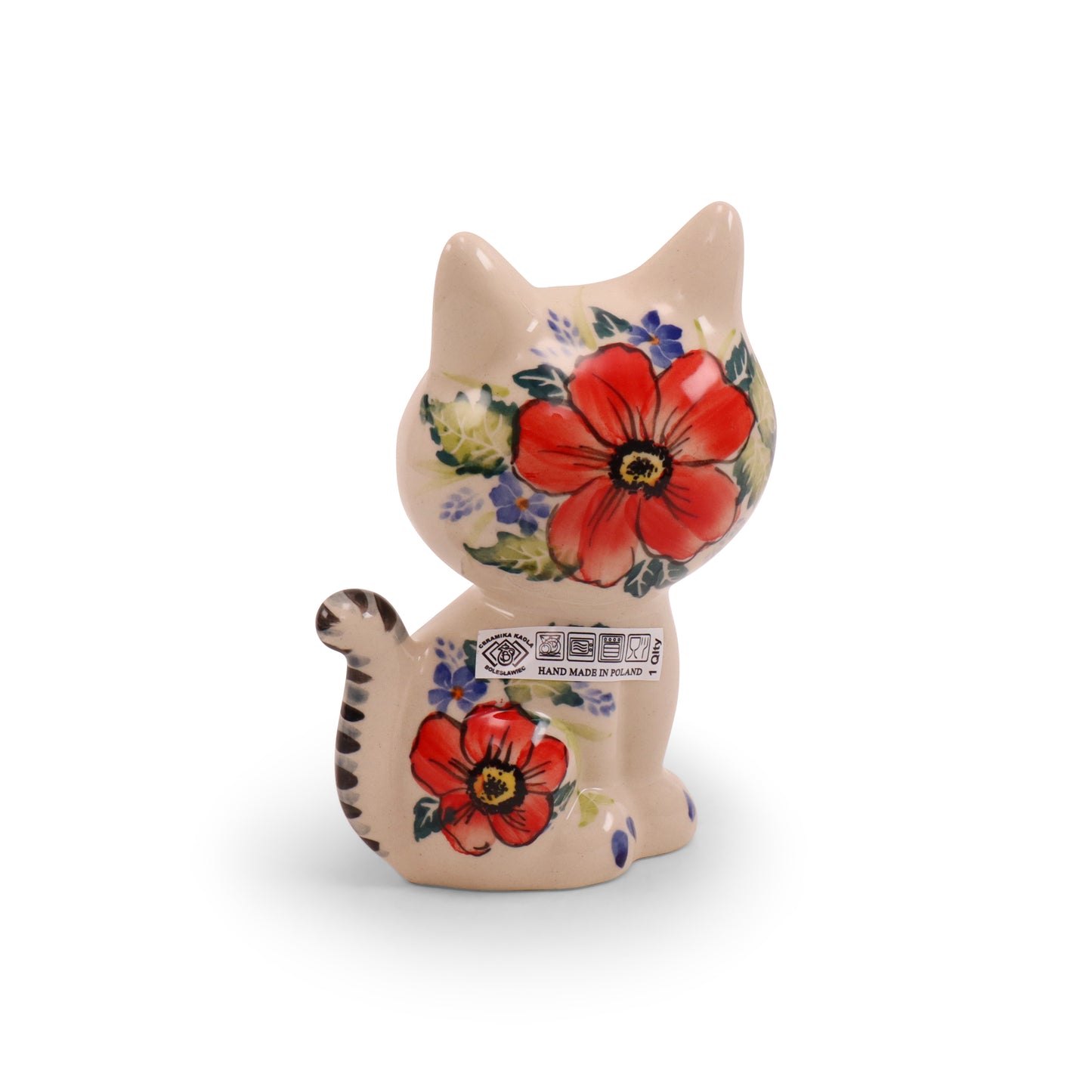 6"x3" Cat Figurine. Pattern: Red Flower