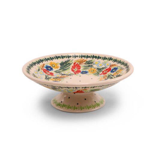 11"x4" Shallow bowl on Pedestal. Pattern:Summer Harvest