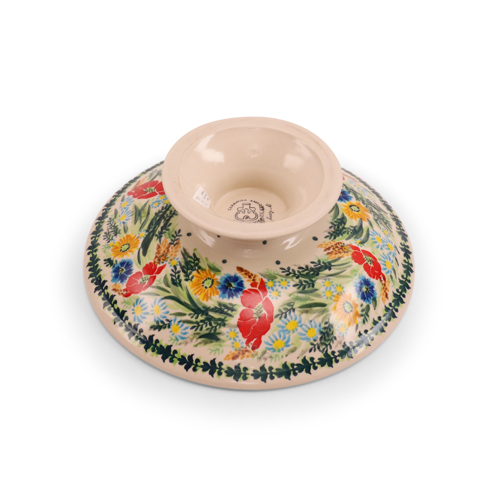 11"x4" Shallow bowl on Pedestal. Pattern:Summer Harvest