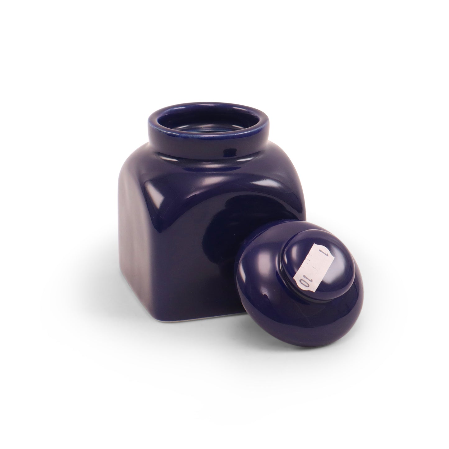3.5"x3.5"x5 Container With Lid. Pattern: Cobalt