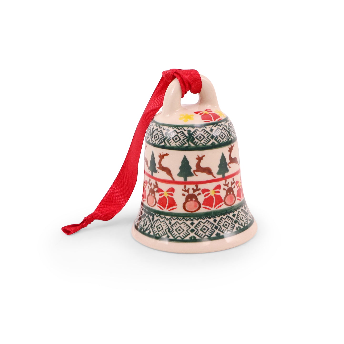 3"x4.5" Bell Ornament. Pattern: Red Rudolph