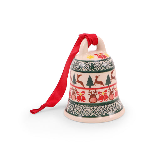 3"x4.5" Bell Ornament. Pattern: Red Rudolph