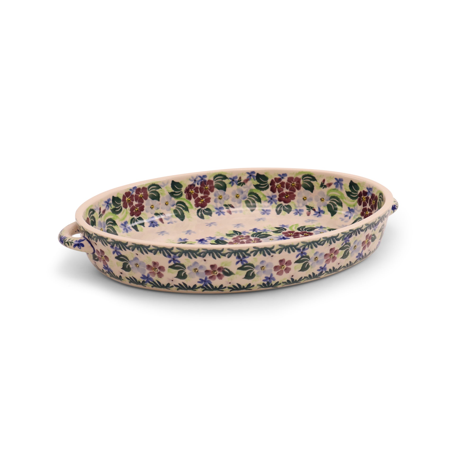 13"x9.5"x2.5" Oval Baker with Handles 2Q. Pattern:Ocean Blues