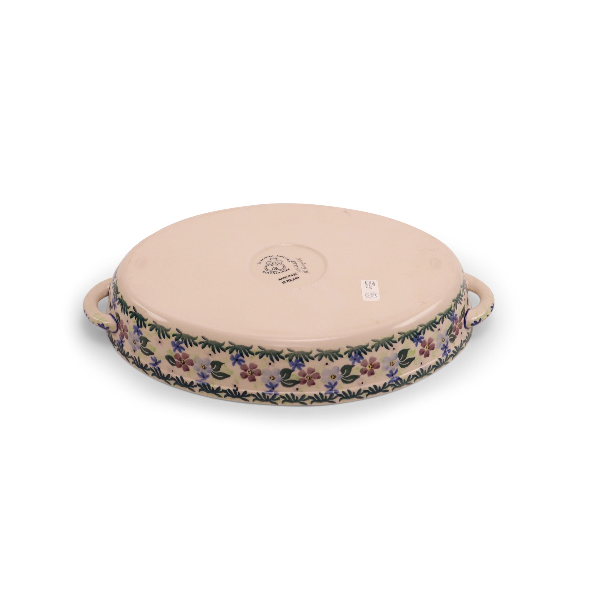 13"x9.5"x2.5" Oval Baker with Handles 2Q. Pattern:Ocean Blues