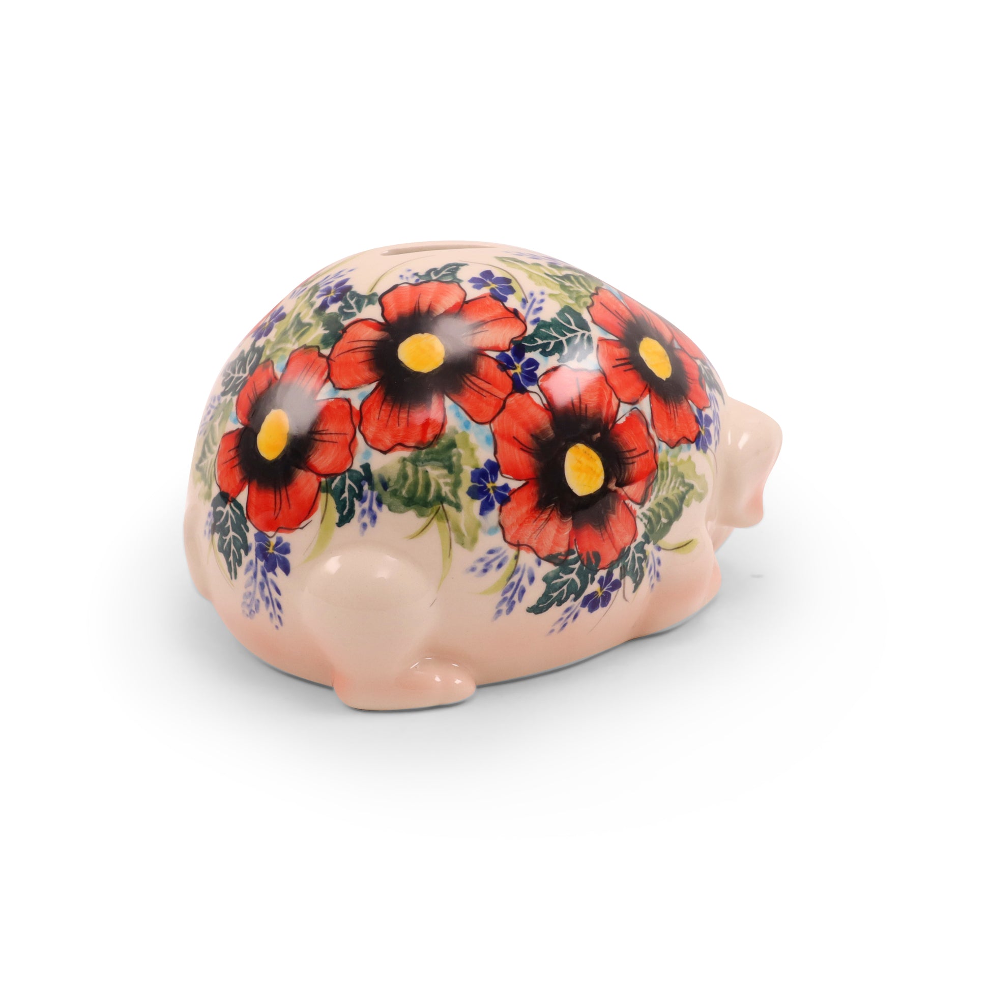 6"x5" Piggy Bank. Pattern: Red Flower