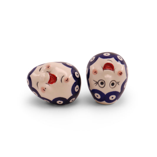3" Egg Friend Figurine E Set of 2. Pattern: Owl Eye
