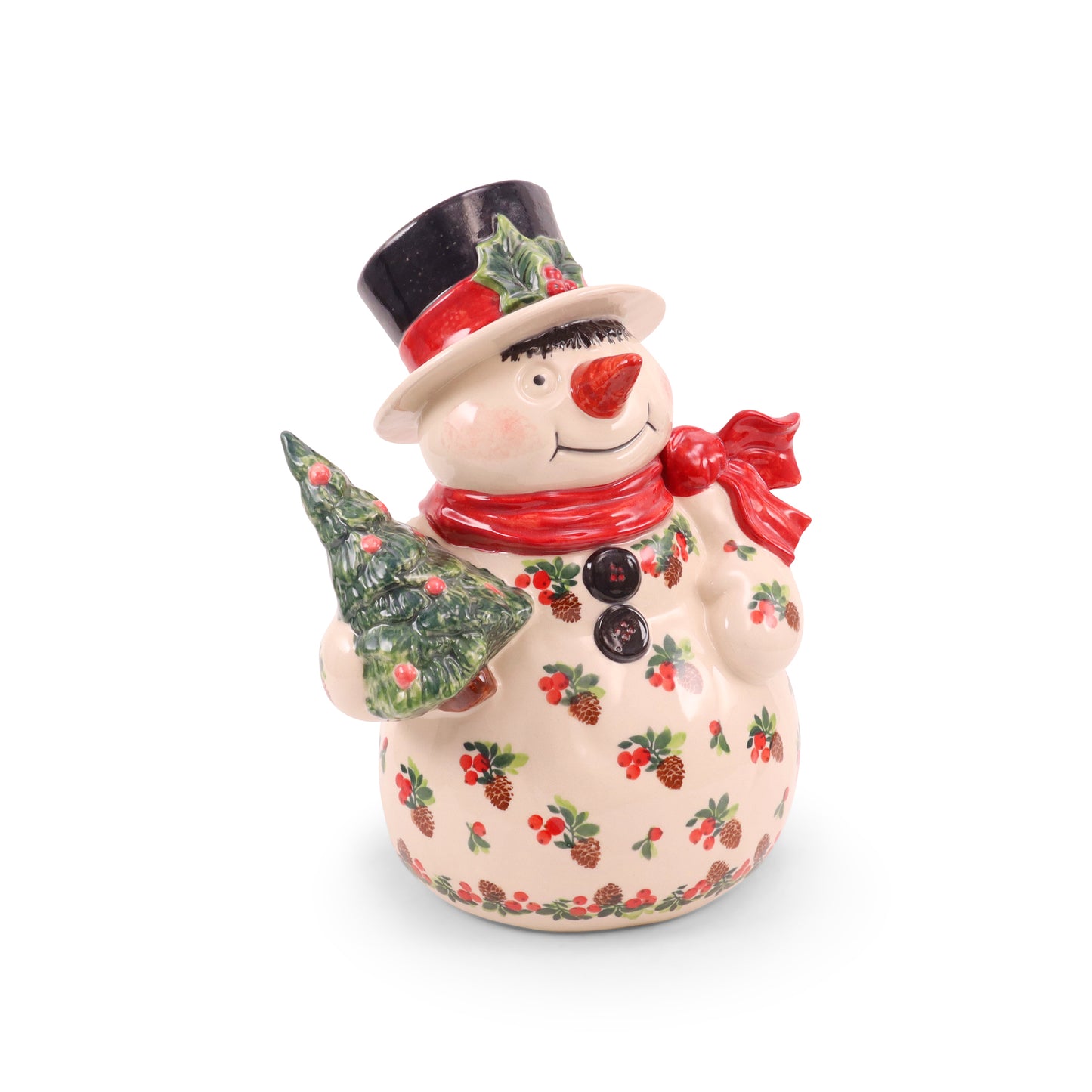 8"x6"x11" Snowman Figurine. Pattern: Pine Bunch