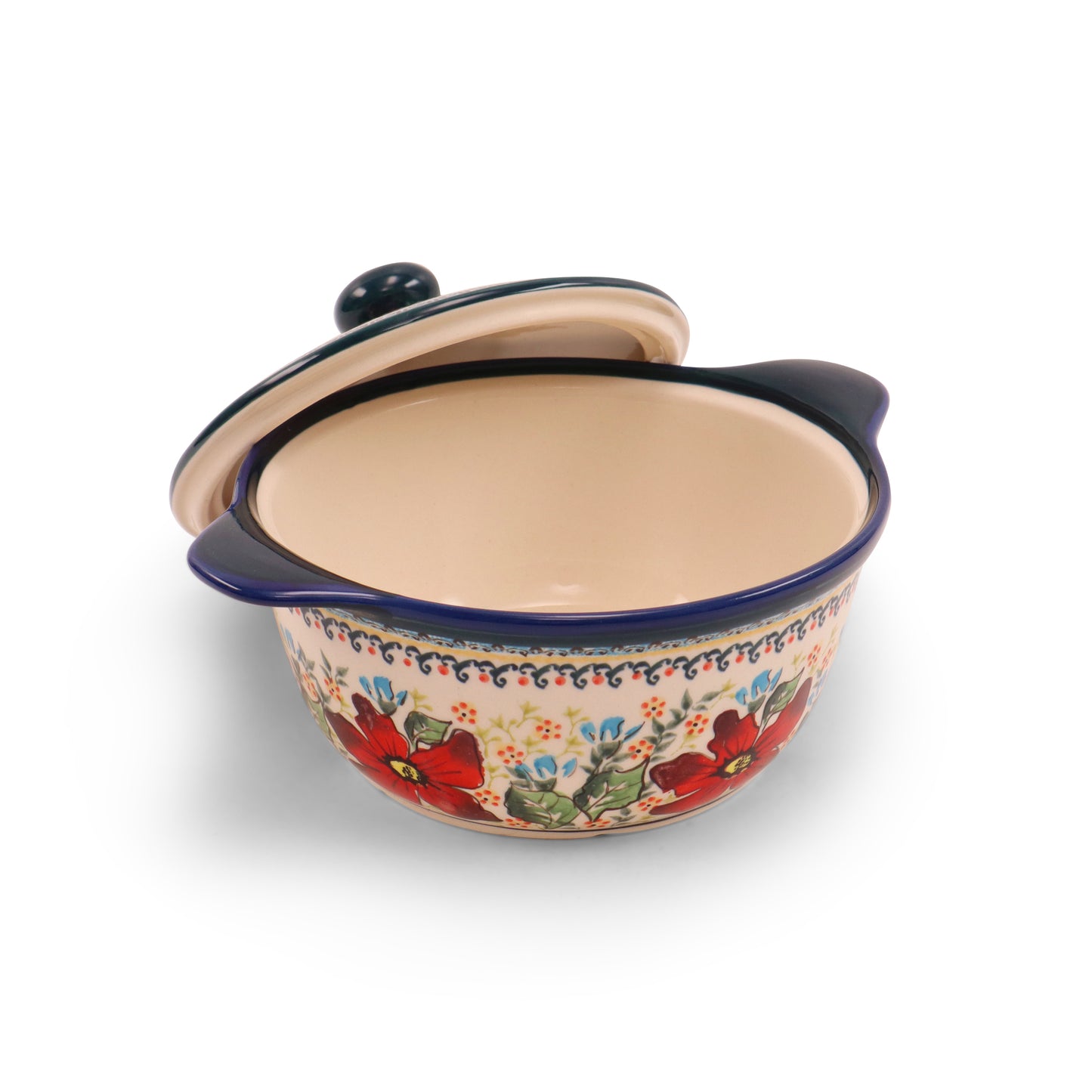 7.5"x3.5" Covered Baker With Handles Medium. Pattern: Pot Pourri Mint