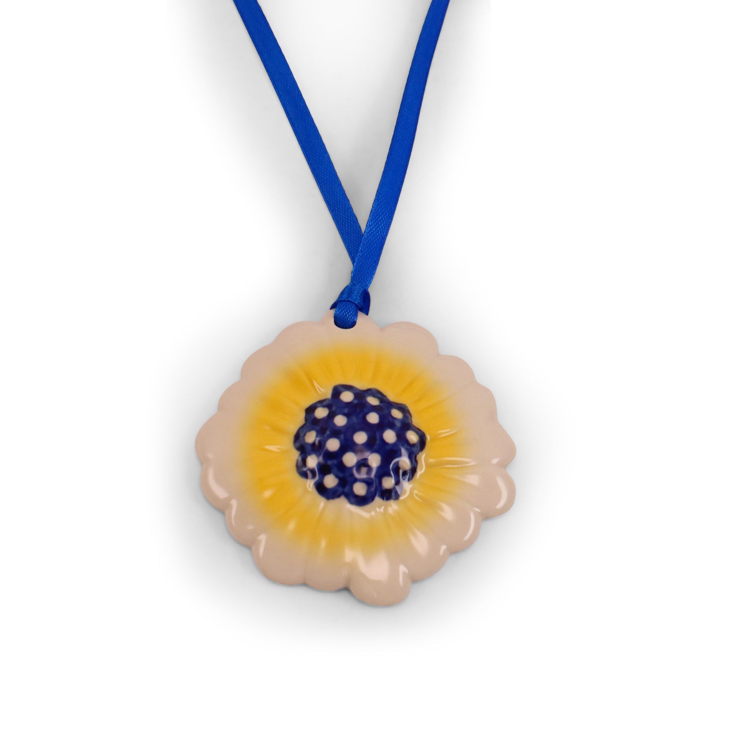 3" Ceramic Flower Necklace. Pattern: Yellow