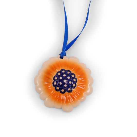 3" Ceramic Flower Necklace. Pattern: Orange