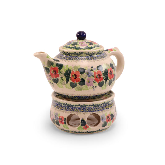 42 oz Teapot with Warmer. Pattern: Lucky Charm