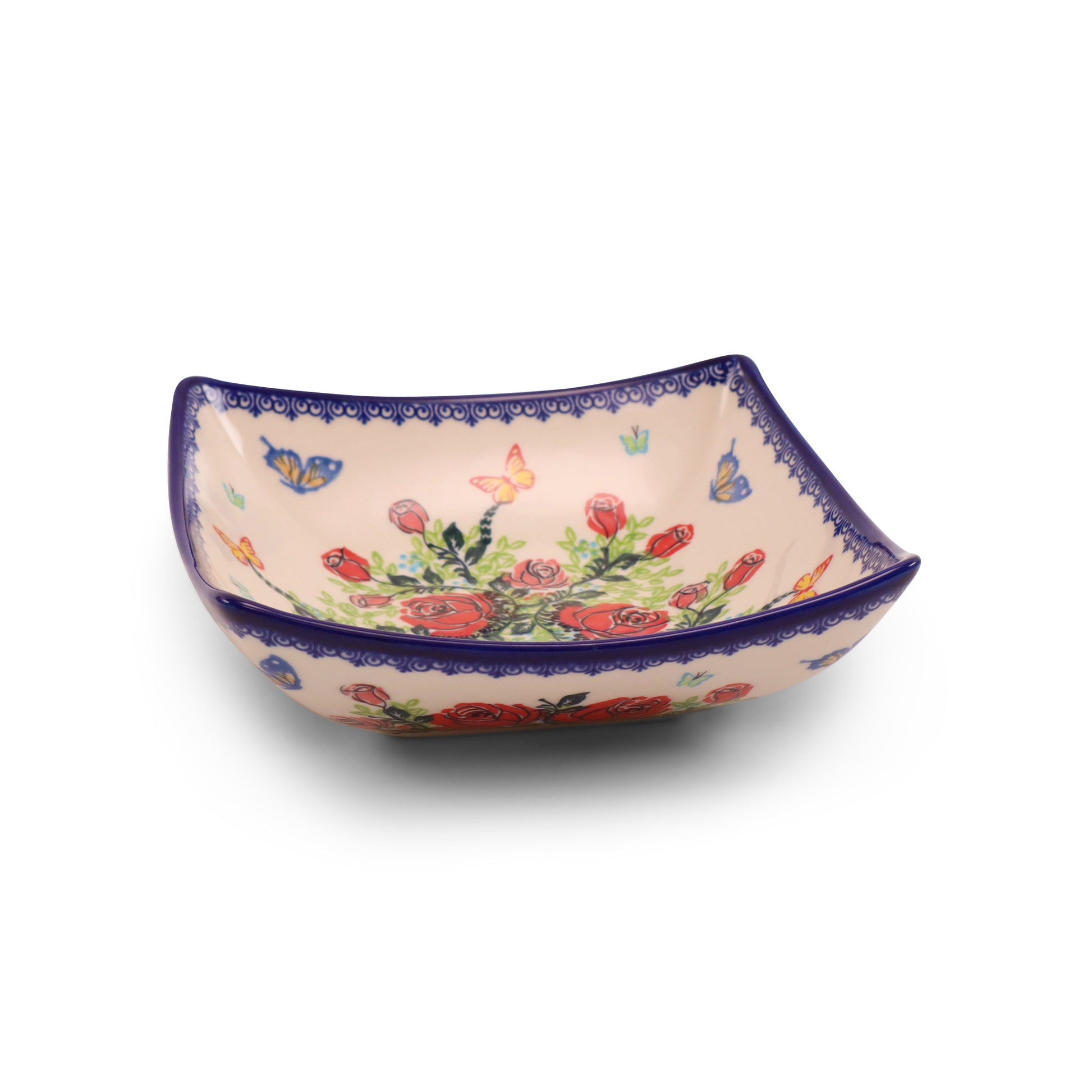 7"x7"x2" Square Horn Bowl.Pattern: Rose Garden
