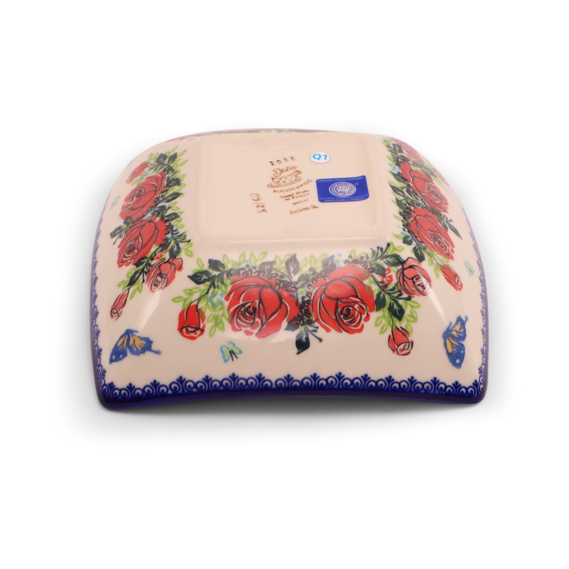 7"x7"x2" Square Horn Bowl.Pattern: Rose Garden