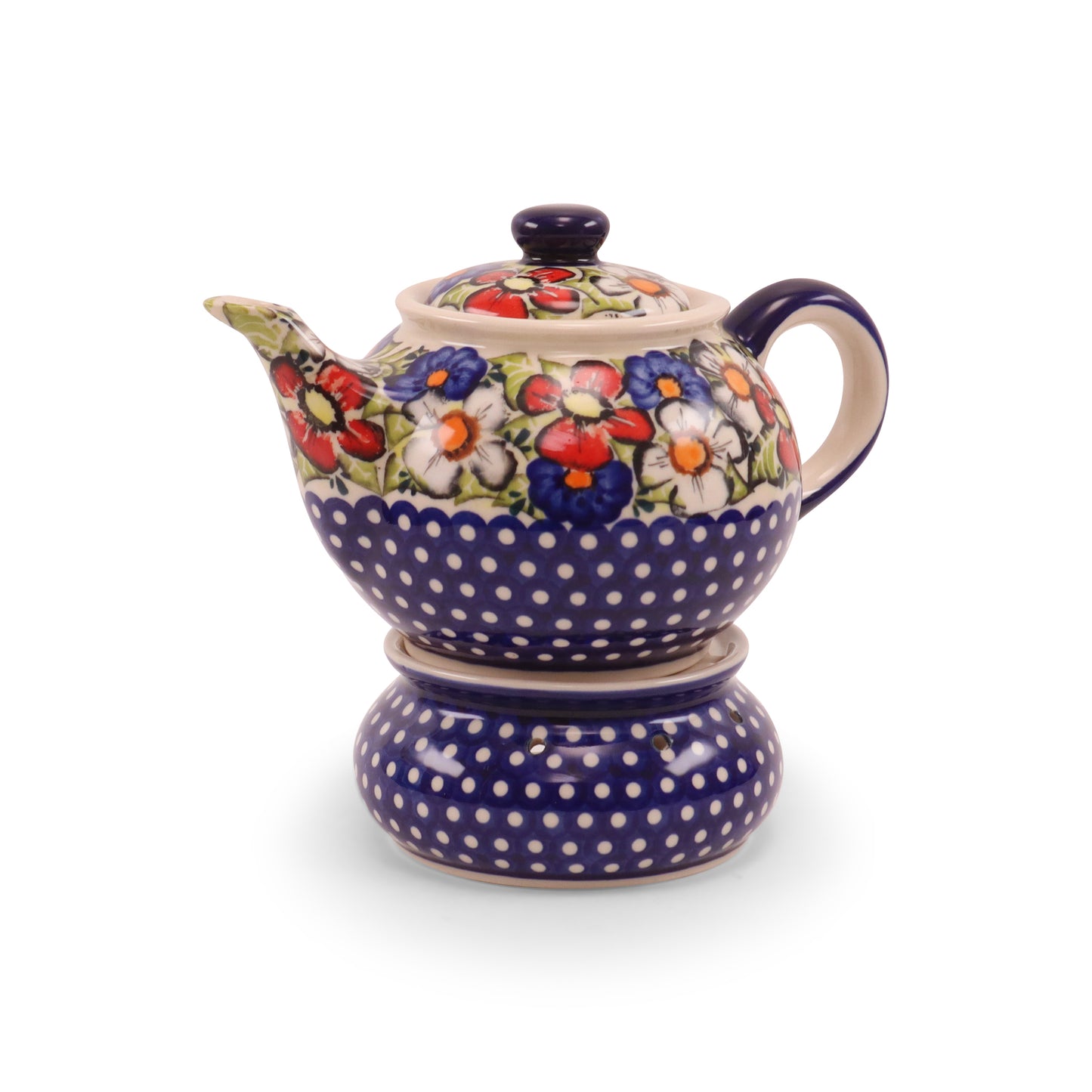 18oz Teapot and Warmer. Pattern: Colorful Half