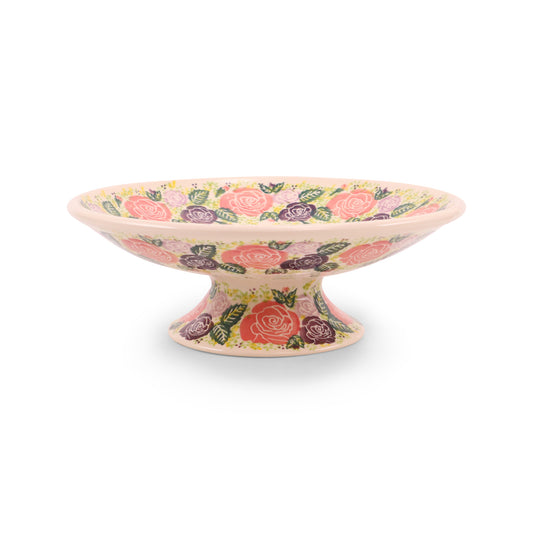 10.5"x4" Pedestal Fruit Bowl. Pattern: Pastel Rose