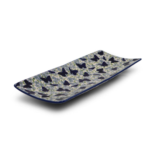 7.5"x5.5" Waved Rectangular Baker. Pattern: Orange Glow