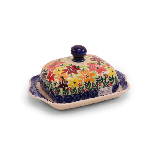8"x4.5" Butter Dish. Pattern:Splash of Lillies