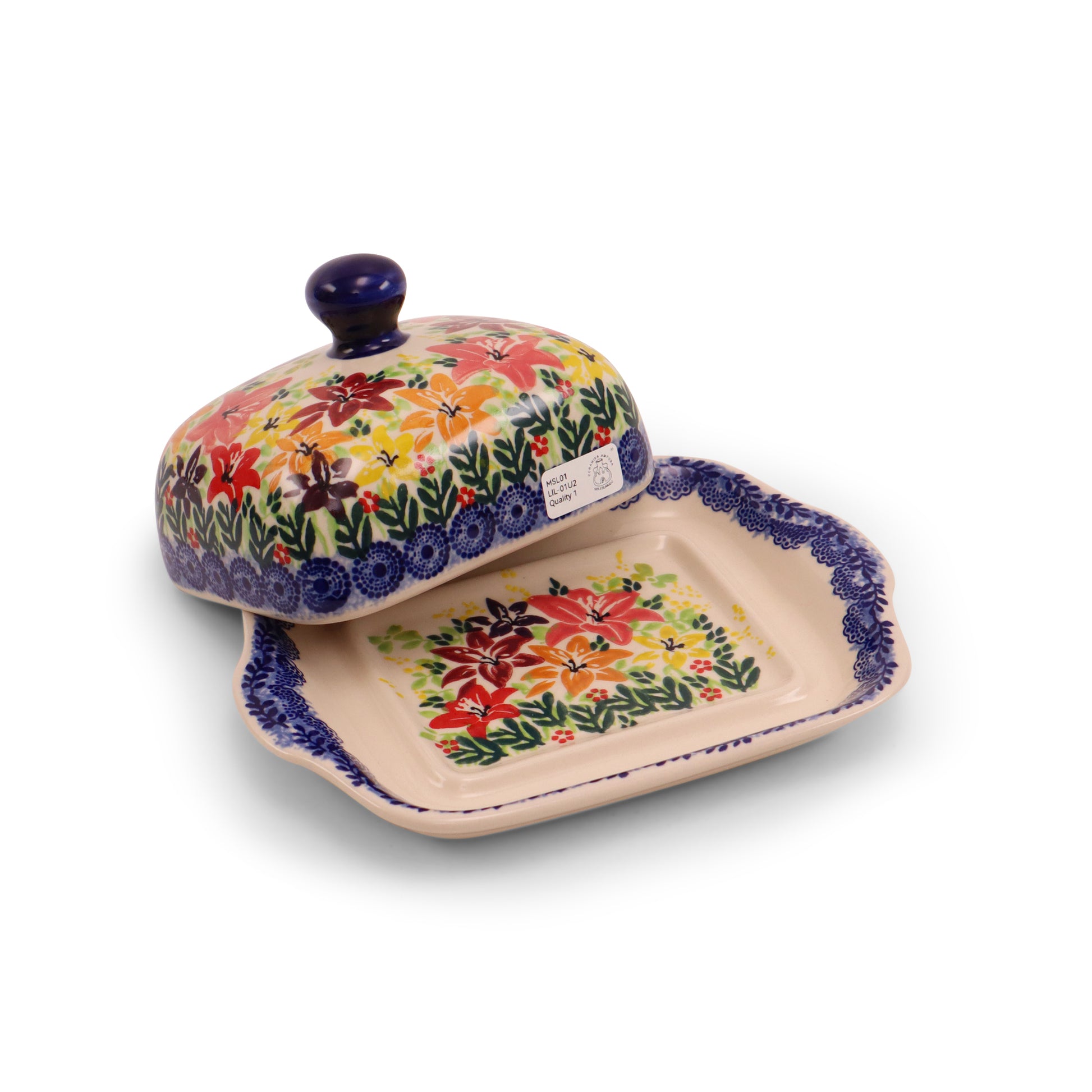 8"x4.5" Butter Dish. Pattern:Splash of Lillies