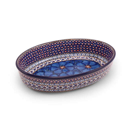 10.5"x7.5"x2" Oval Baker.Pattern: Cobalt Chyla
