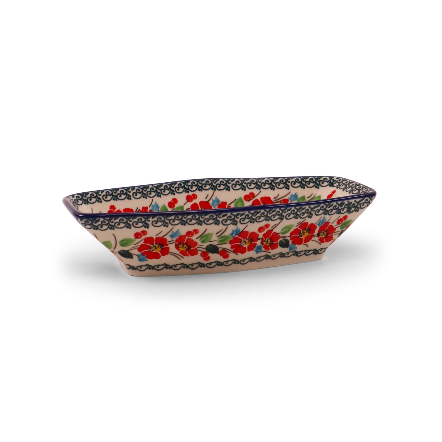 8"x4"x2" Hexagonal Bowl. Pattern: Happy Poppy