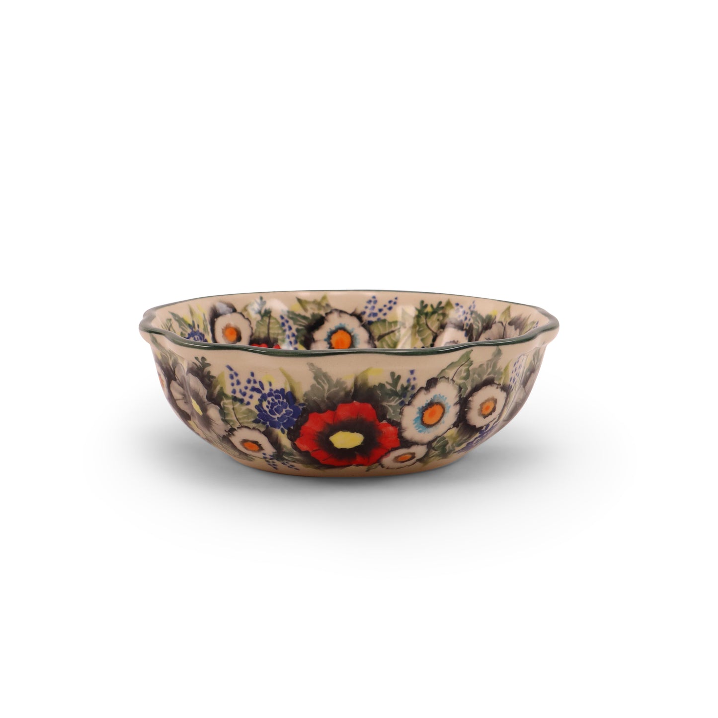 7" Wavy Bowl. Pattern: Red Flower