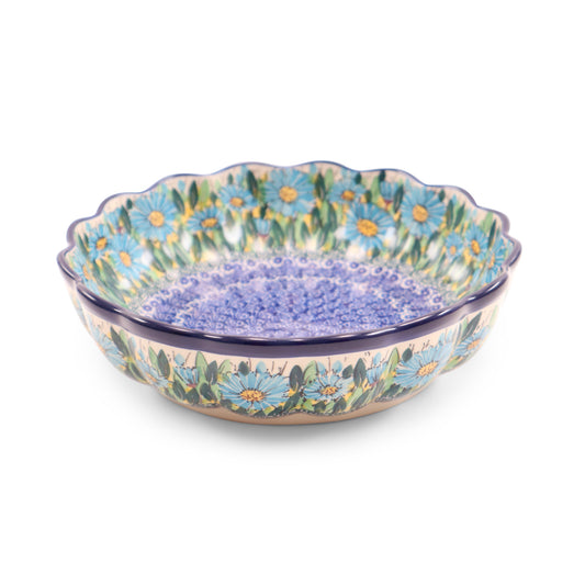 10" X 3" Fluted Round Bowl. Pattern: Blue Aster