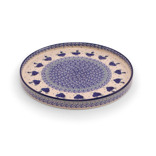 10" Round Rimmed Tray.Pattern: Polka Chicken