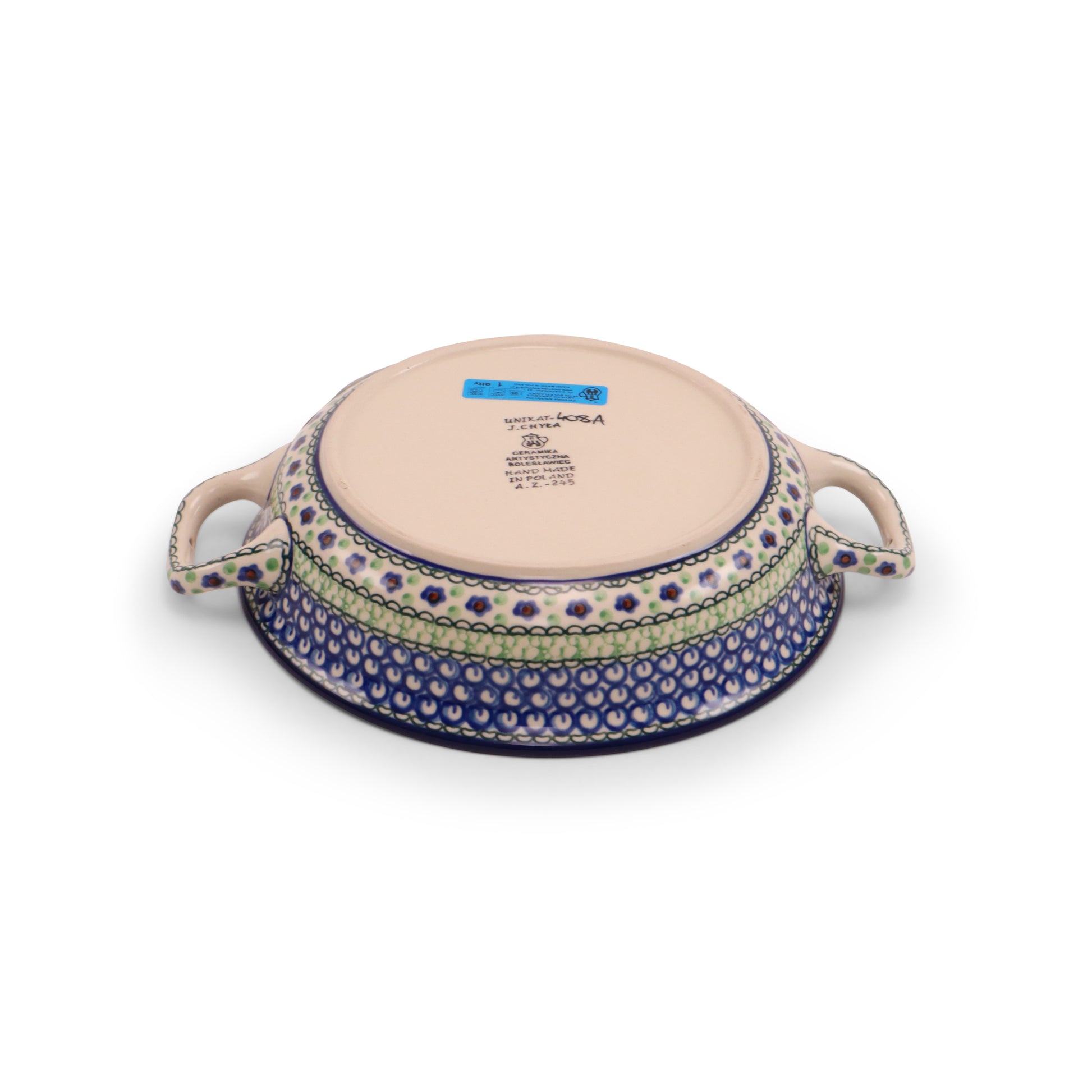 10"x1.5" Round Baker with Handles.Pattern: Jade Poppy