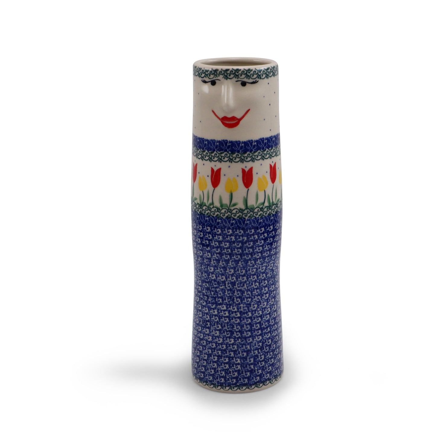 11.5"x3" Vase with Face .Pattern: Tulip Time