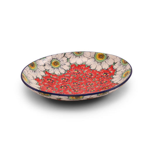 10"x8.5"x1.5" Oval Bowl.Pattern: Scarlet Daisy