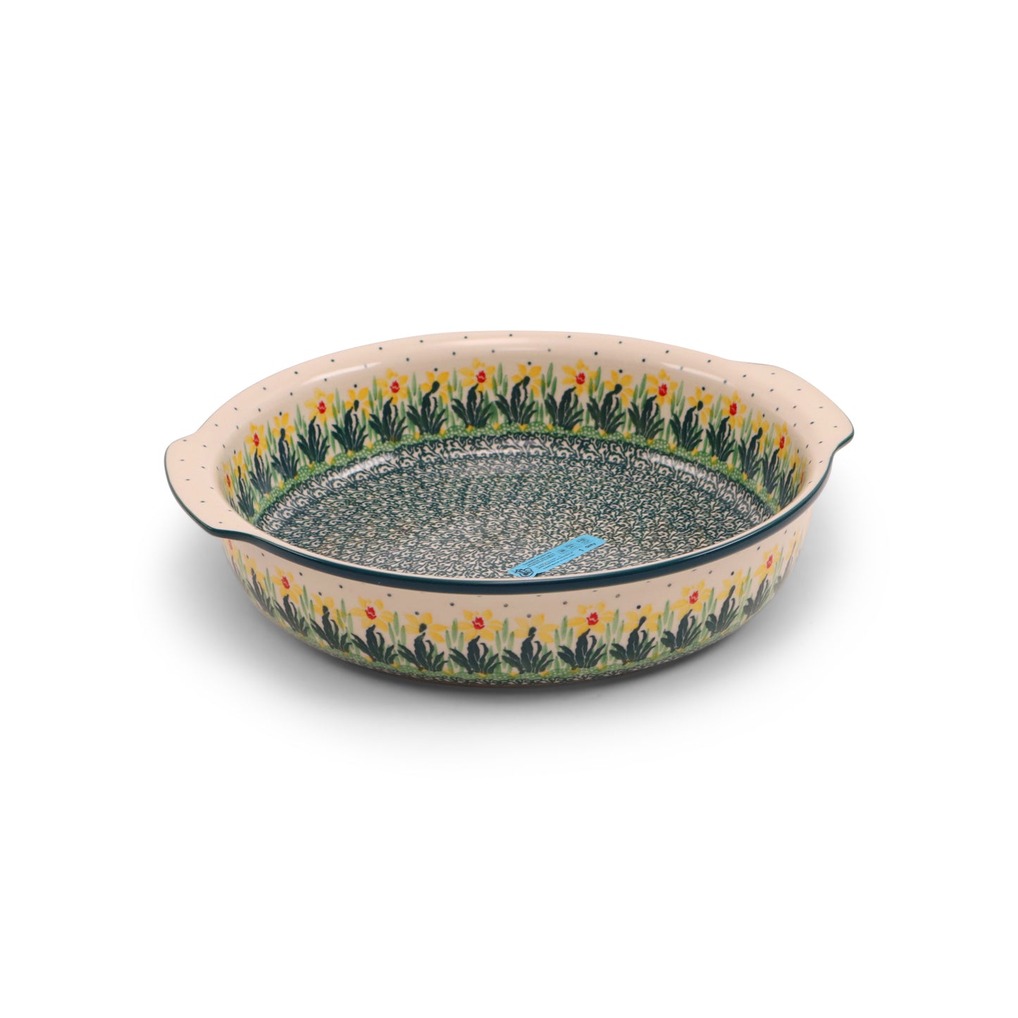 11"x2.5" Round Baker with Handles.Pattern: Dazzling Daffodil