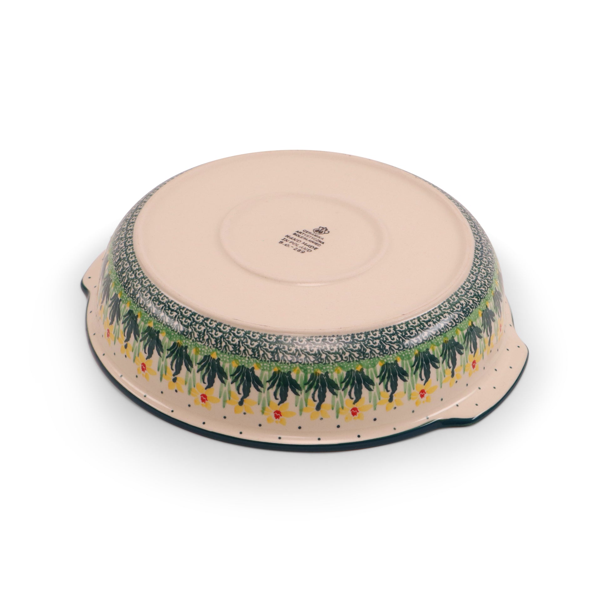 11"x2.5" Round Baker with Handles.Pattern: Dazzling Daffodil
