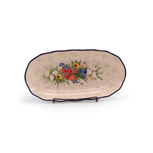 12.5"x6.5" Ruffled Oval Tray.Pattern: Cozy Comfort