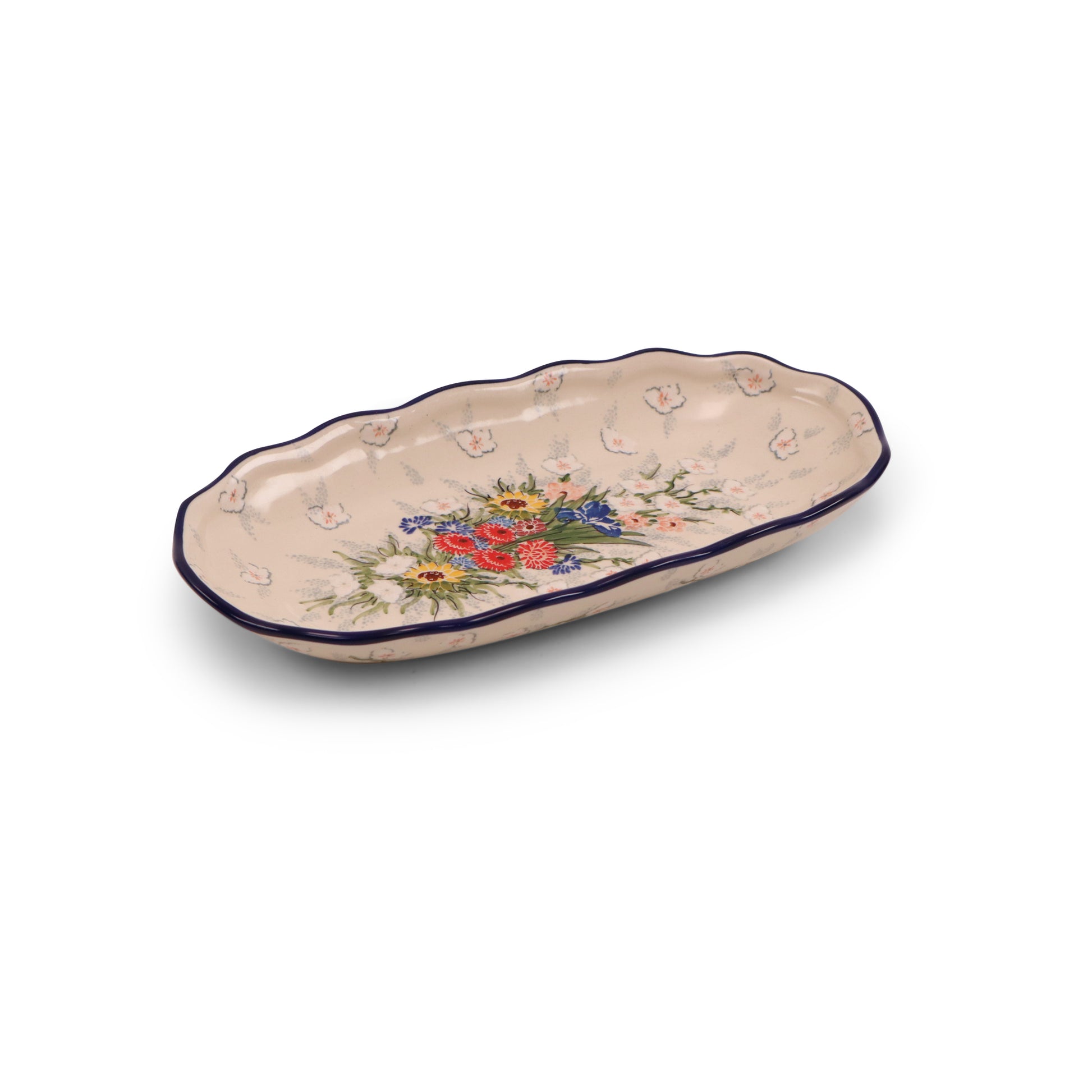 12.5"x6.5" Ruffled Oval Tray.Pattern: Cozy Comfort