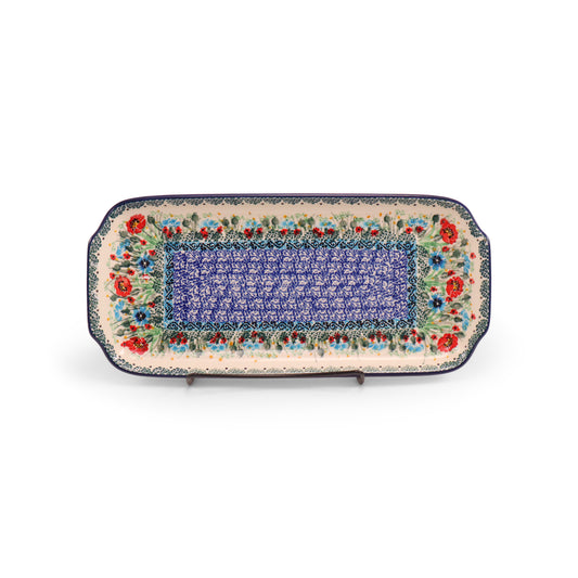 12.5"x6" Rectangular Tray with Handles.Pattern: Royal Ruby