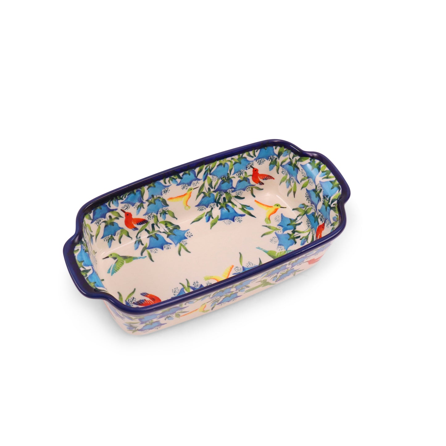 10.5"x5" Loaf Pan. Pattern: Hummingbird Happiness