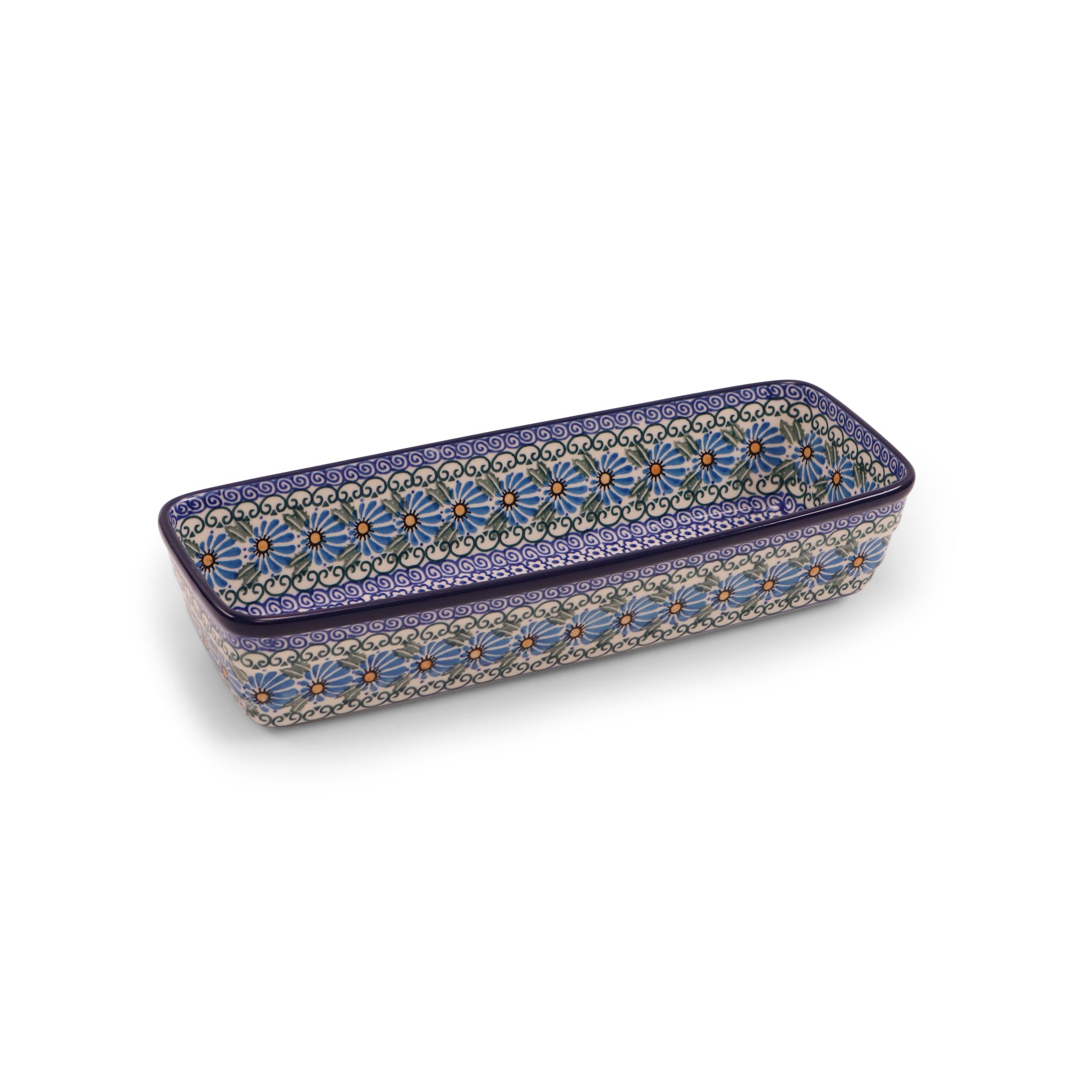 12"x4.5" Long Rectangular Baker.Pattern: Blue Breeze