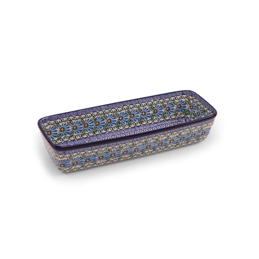 12"x4.5" Long Rectangular Baker.Pattern: Blue Breeze