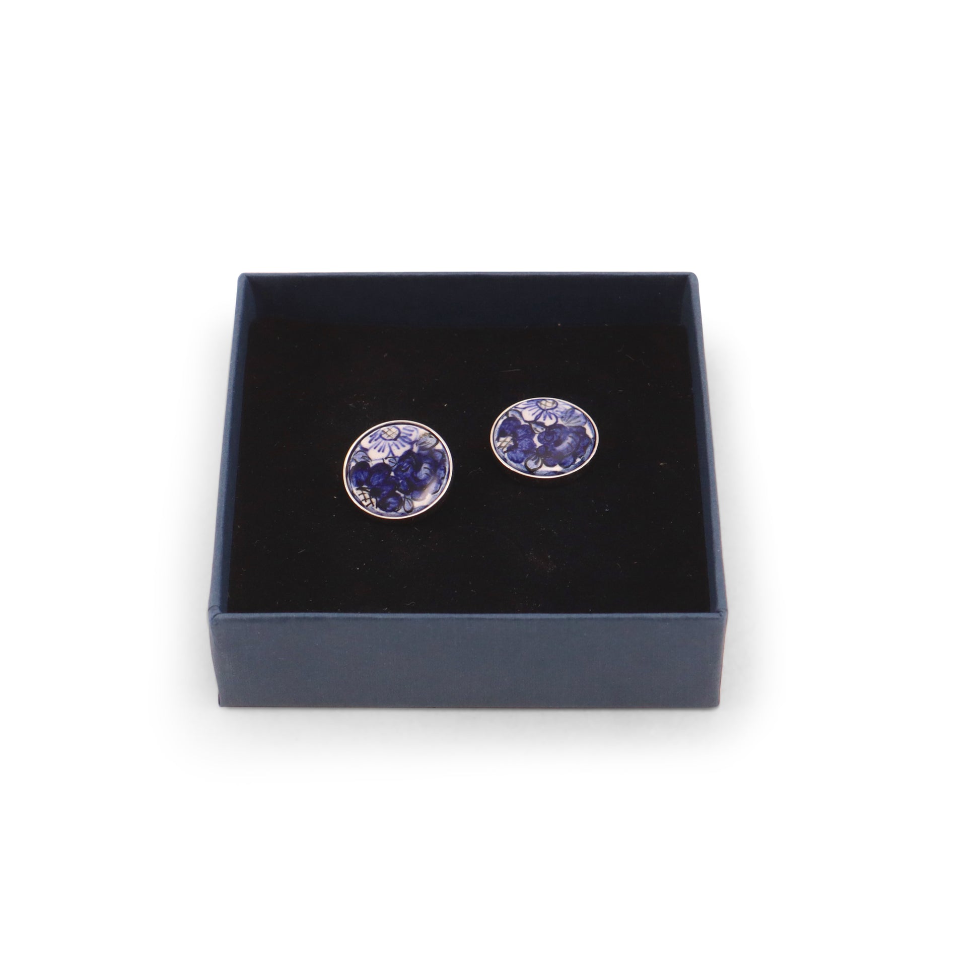 Ceramic Stud Earrings. Pattern: Dark Cobalt