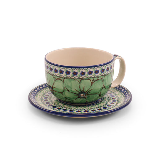 12oz Cup and Saucer.Pattern: Jade Poppy