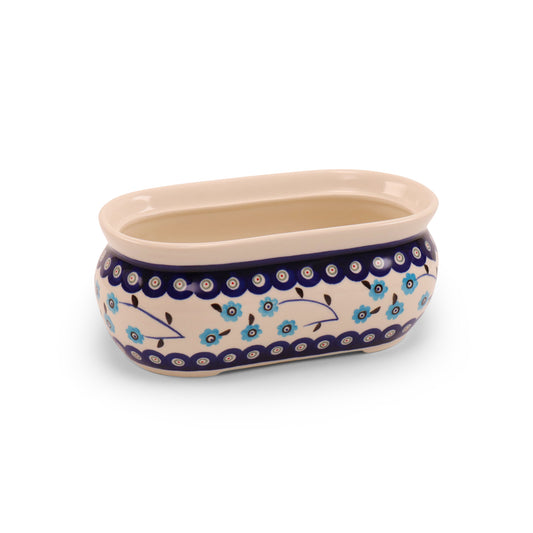 8"x4.5"x3" Flower Pot Cover. Pattern: Forget Me Not