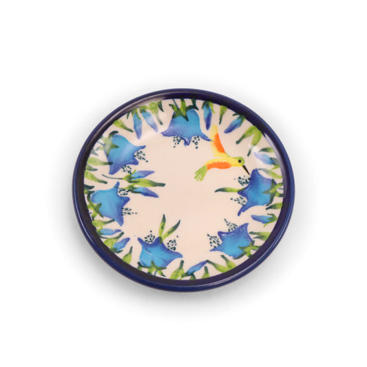 4.5" Coaster. Pattern: Hummingbird Happiness