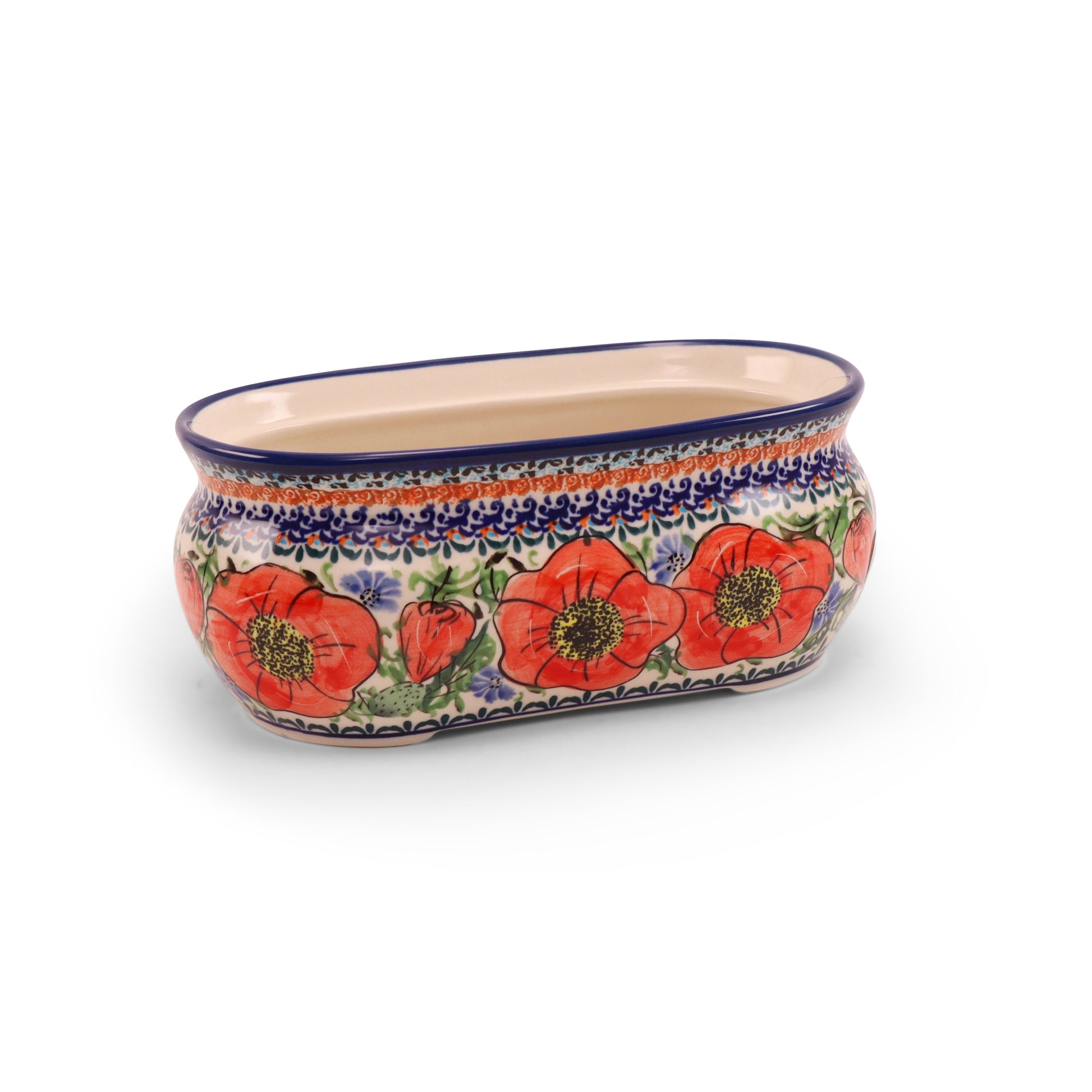 8"x4.5"x3" Flower Pot Cover. Pattern: Country Poppy Light