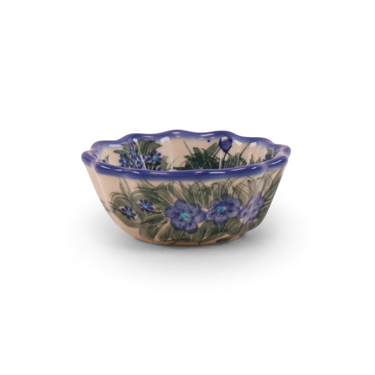 4" Ruffled Bowl. Pattern: Cool Blues