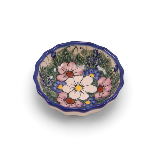 4.5" Round Scalloped Bowl. Pattern: Purple Patch