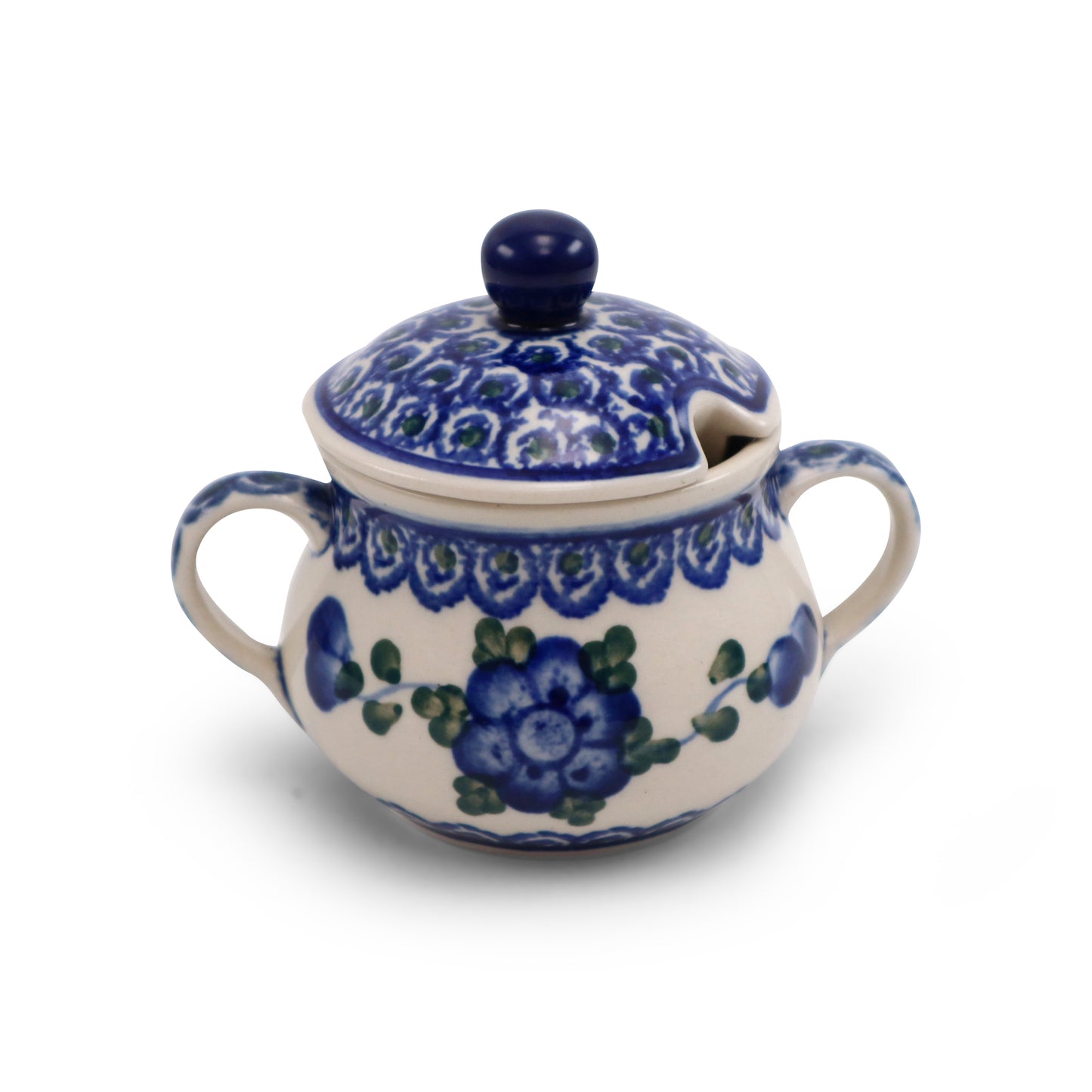 8oz Sugar Bowl.Pattern: Blue Poppy
